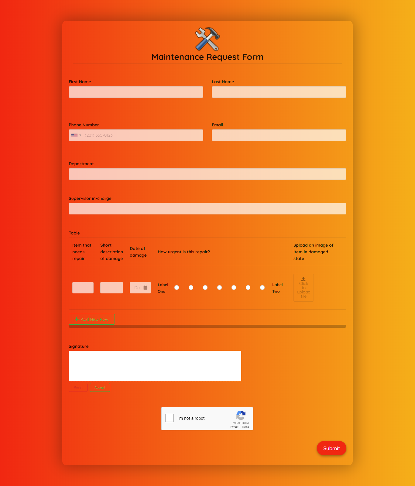 Maintenance Request Form Template template