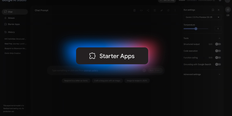 Google AI Studio update included starter apps