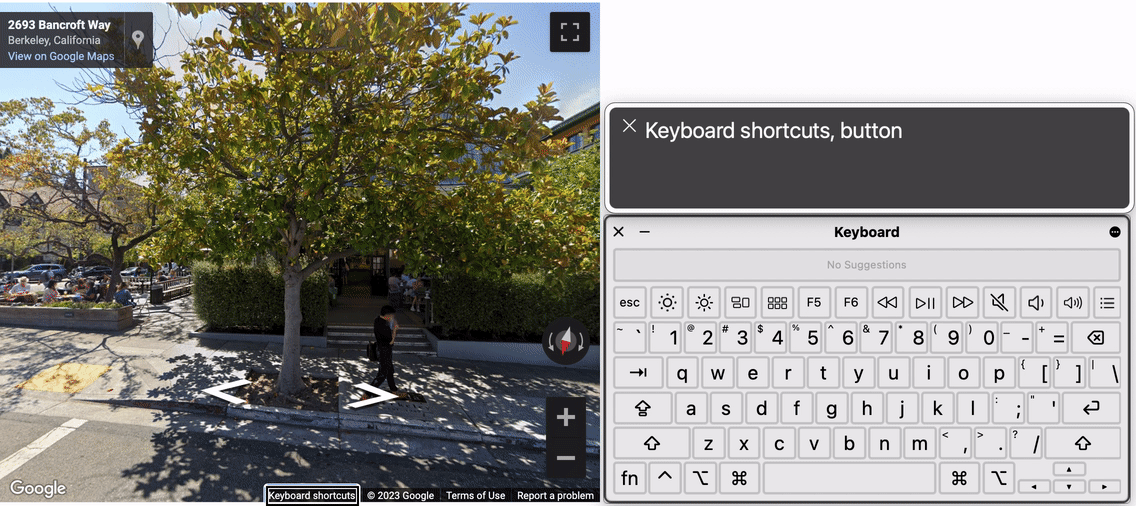 Visual of how keyboard shortcuts are used in Street View.