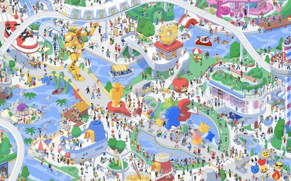 Image depicting a colorful playground full of people