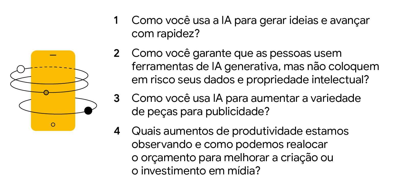 Como você usa a IA para gerar ideias e avançar com rapidez? Como você garante que as pessoas usem ferramentas de IA, mas não arrisquem seus dados e IP? Como você usa IA para aumentar a variedade de peças? Como isso aumenta a produtividade?