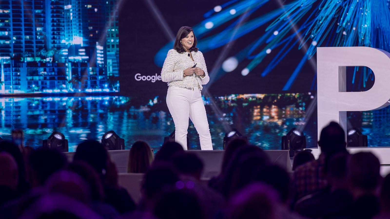 risten O’Hara, VP of brand and agency solutions at Google, addresses a crowd of conference goers about the AI paradigm shift.