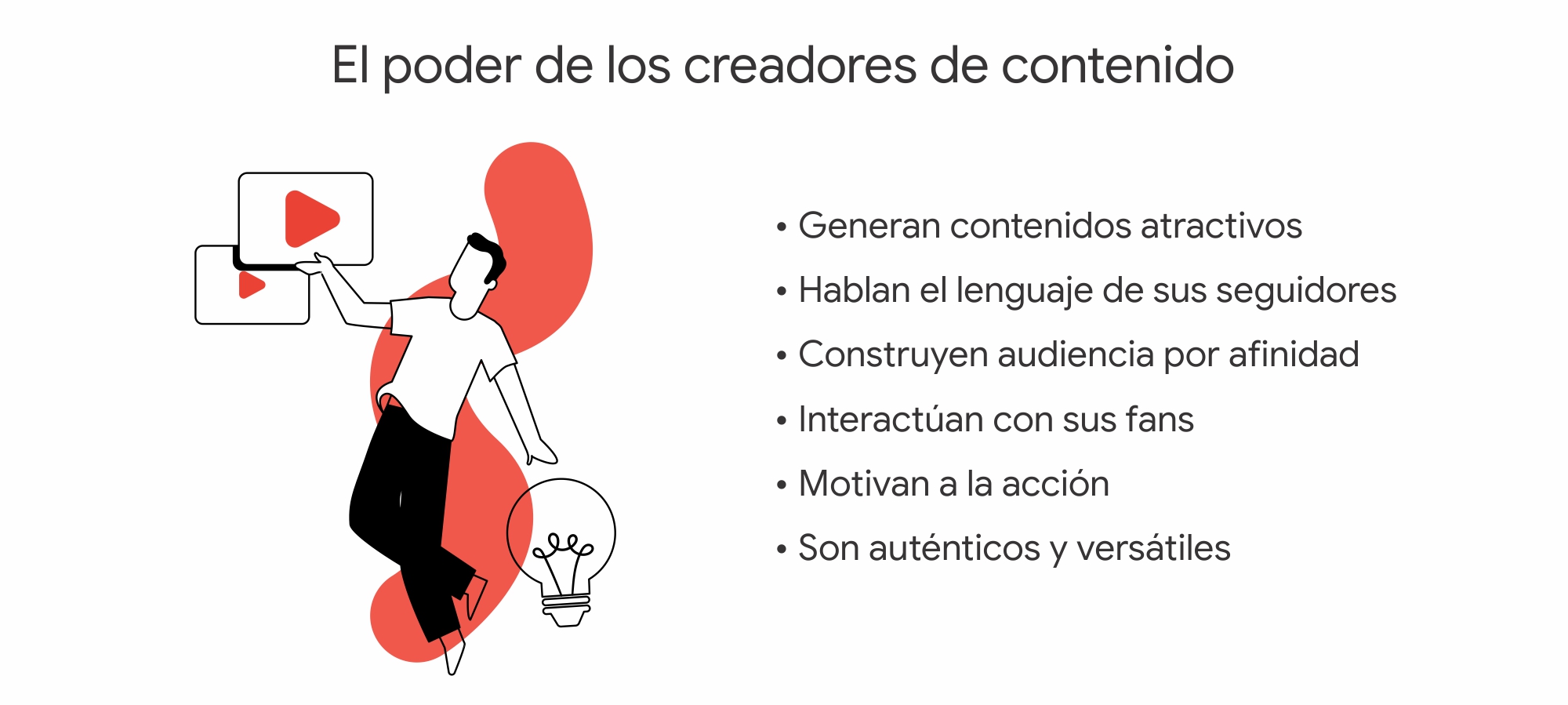 Un hombre sostiene una pantalla de YouTube. El poder de los creadores radica en que generan contenidos atractivos, hablan el lenguaje de sus seguidores, construyen audiencia, interactúan con sus fans, motivan a la acción y son auténticos.