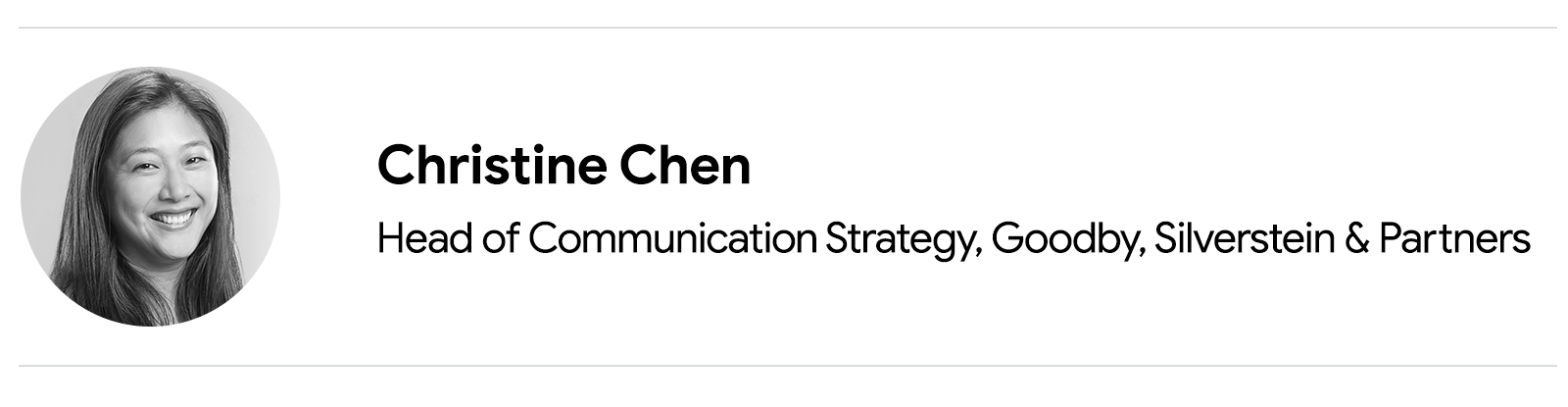 Ein Porträtfoto einer Frau, die in die Kamera lächelt. Christine Chen, Head of Communication Strategy, Goodby, Silverstein & Partners