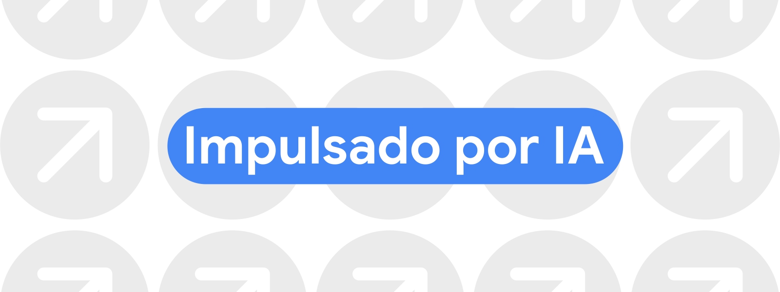 La frase «Impulsado por IA» aparece en una barra de búsqueda de Google sobre un fondo de flechas que apuntan hacia el noreste