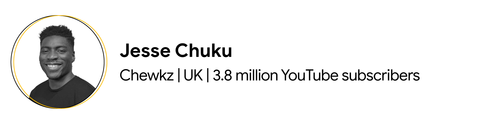 Jesse Chuku, owner of the Chewkz YouTube channel, is based in the UK. He has short black hair and is wearing a black t-shirt. The channel has 3.8 million subscribers.