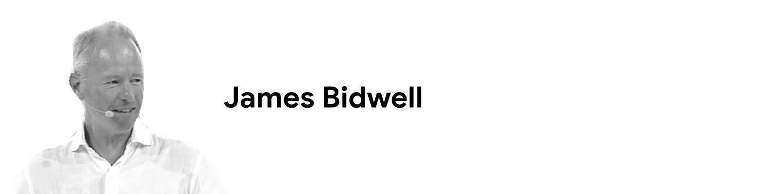 Retrato en blanco y negro de James Bidwell, presidente de Springwise.