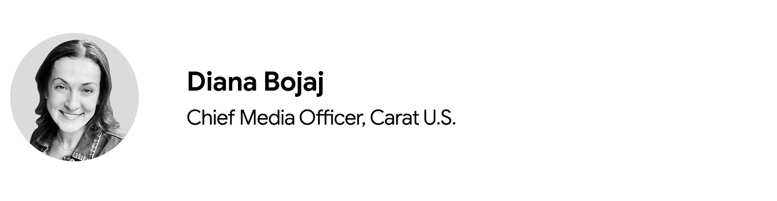 Diana Bojaj, Chief Media Officer, Carat U.S., pictured from the shoulders up, has light skin, dark hair, a broad smile, and wears a denim jacket.