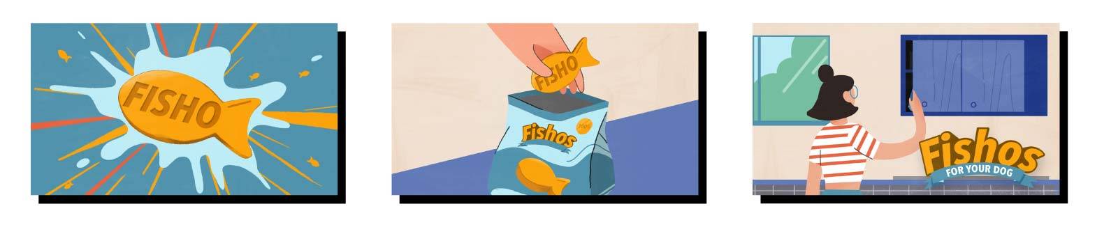 Fisho ödül mamasının yakın çekiminin ardından Fishos paketine uzanıp içinden bir Fisho alan elin sabit çekimi geliyor. Son karede, kadın mutfak dolabını açıyor. Köşede Fishos logosu beliriyor.