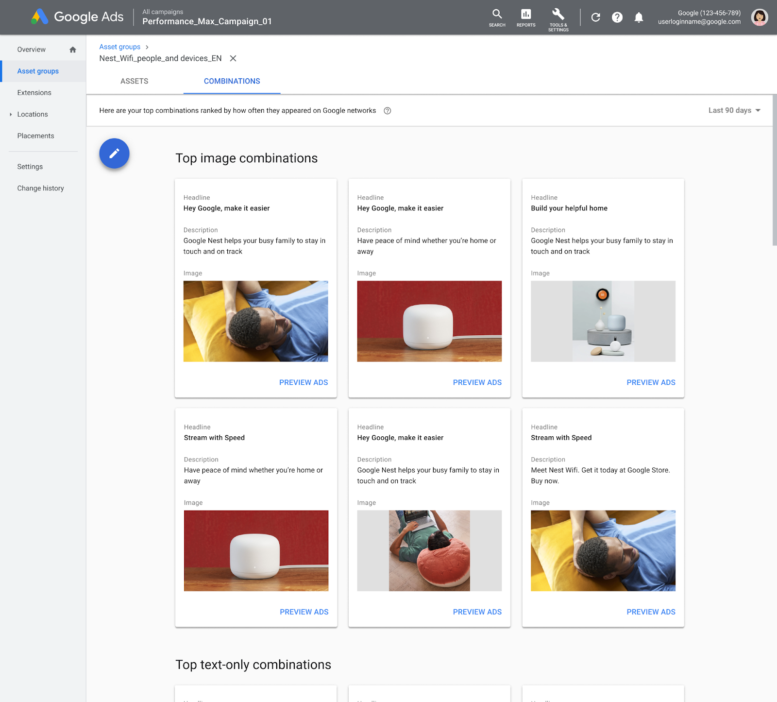 Screenshot of Insights Page in Google Ads