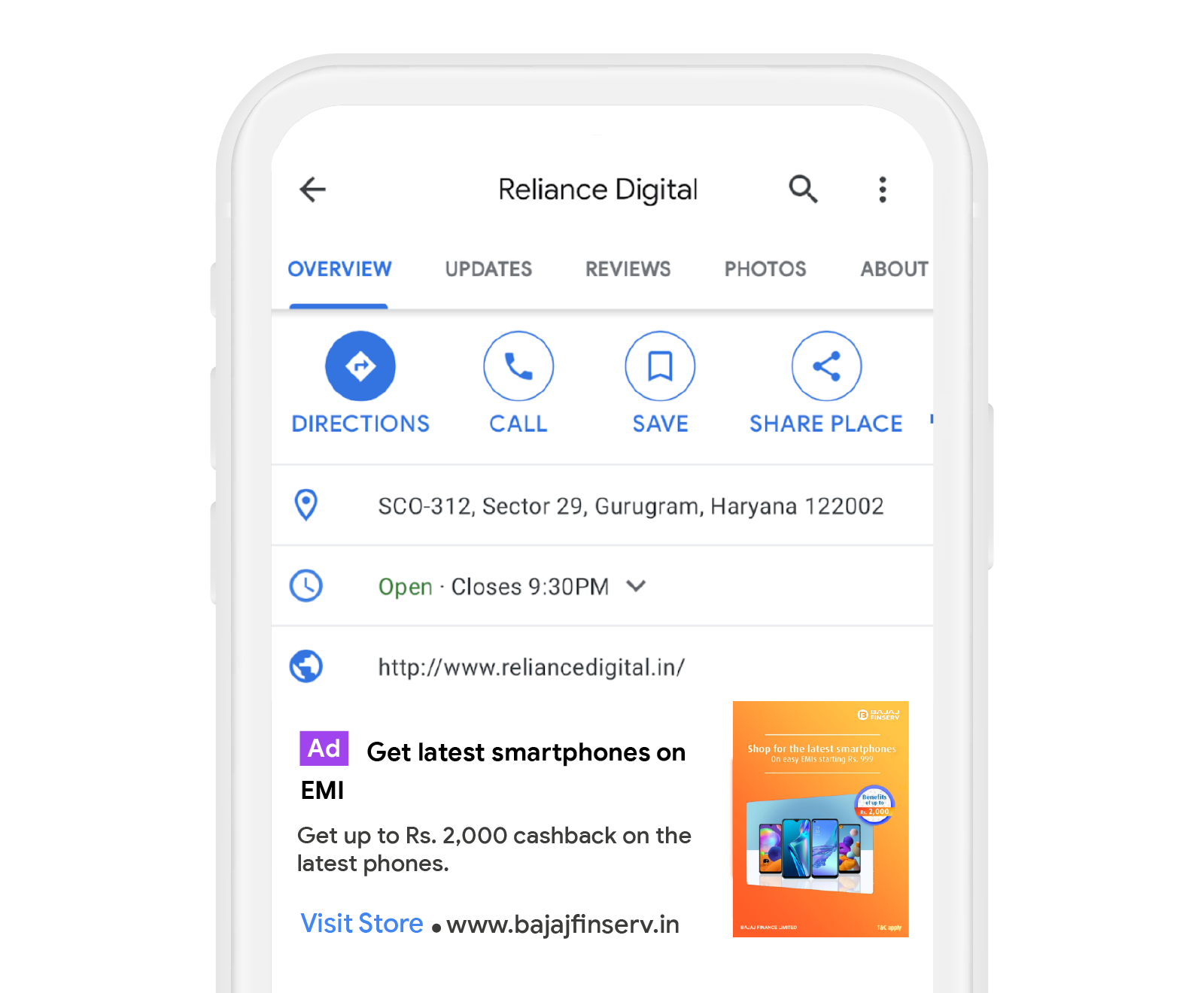 As part of its hyper-local omnichannel strategy, Bajaj Finance served its customers ads listing retail stores near to them which offered Bajaj EMI