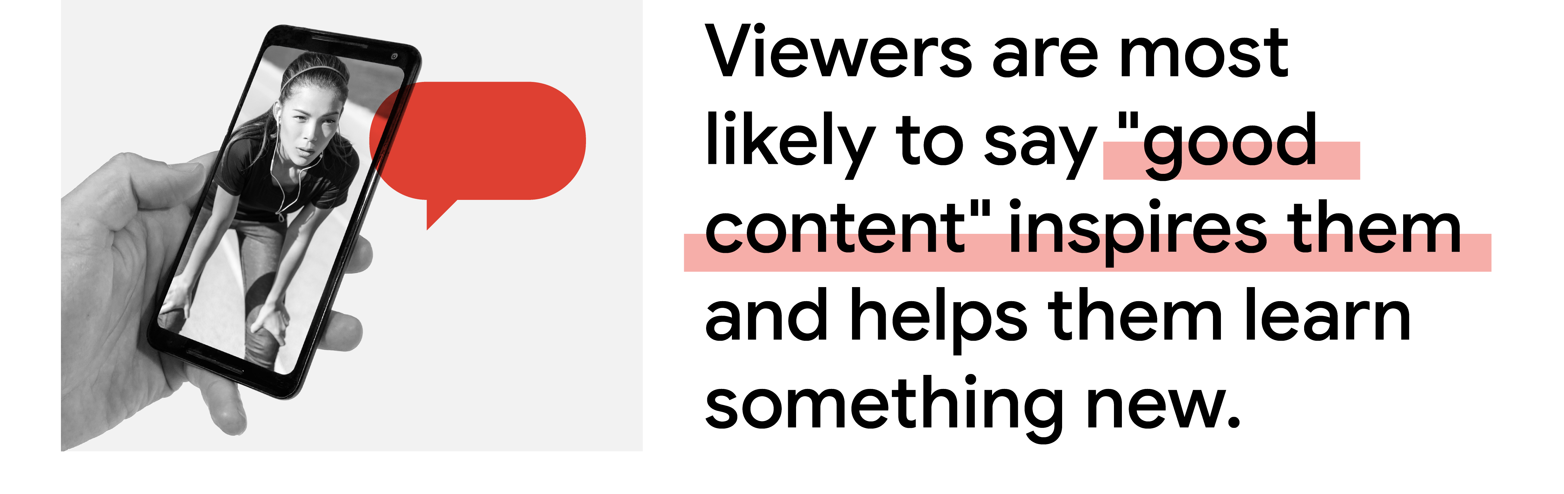 A speech bubble icon beside a mobile screen showing an athlete. Indian viewers are most likely to say “good content” inspires them and helps them learn something new.