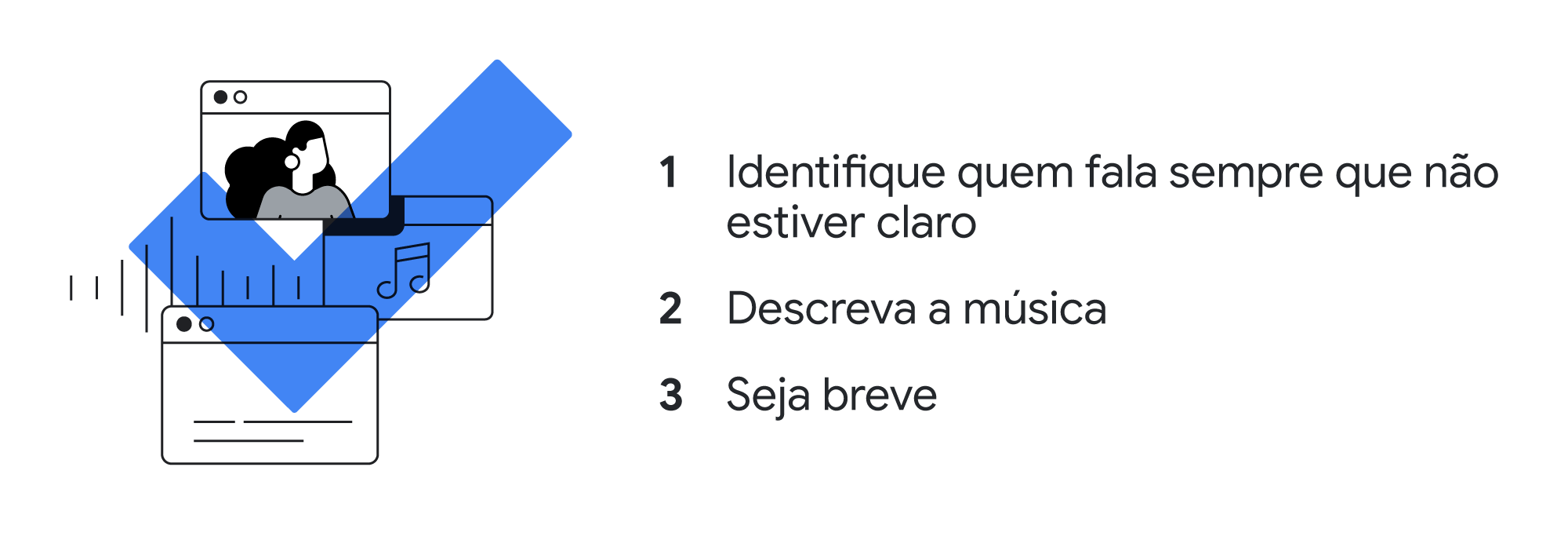 No fim das contas, chegamos a algumas regras básicas que ajudaram a garantir que nossas legendas revelassem a experiência do vídeo.